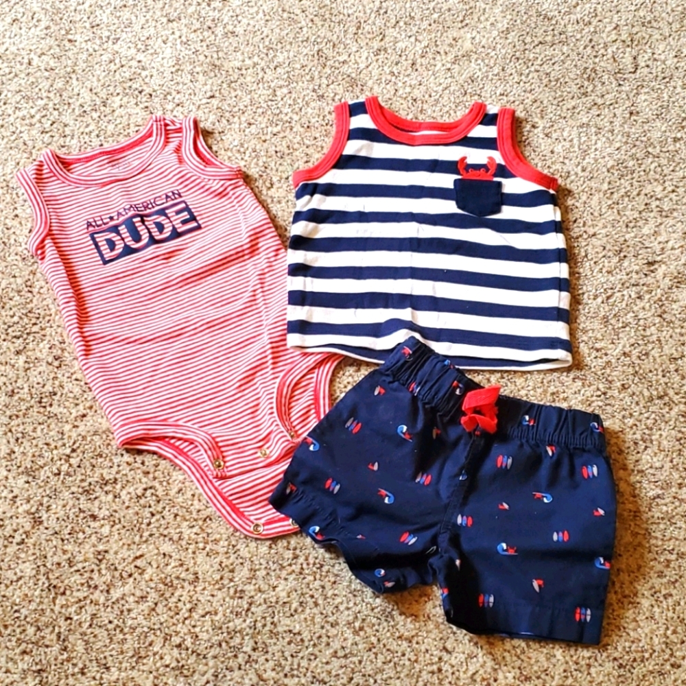 3 for $12 💚 4th of July Baby boy set 9m